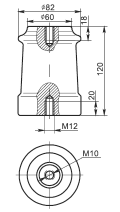 insulator io 10 3.75 (m8 bolt / m12 bolt) u3 supporting ceramic up to10 kv